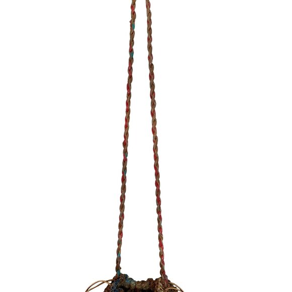 Woven Multicolor Leather Bucket Bag With Drawstring Closure - Picture 7 of 9